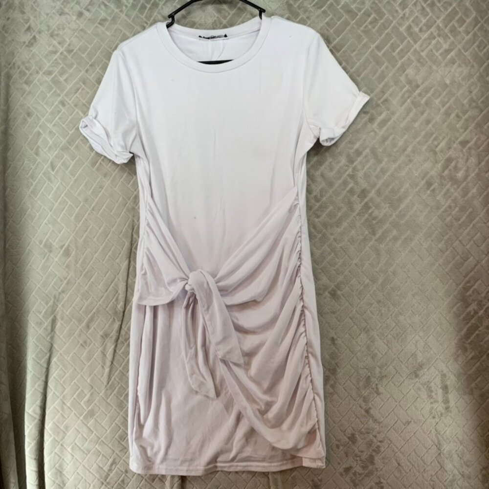 Lillusory Womens Medium Mini Dress White Short Sleeve Tie Front Body Con